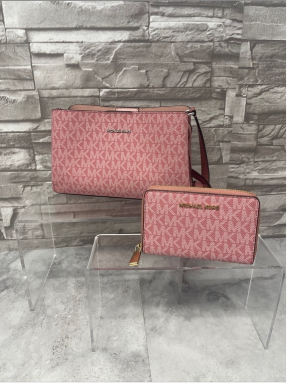 Michael Kors Ruthie Crossbody & Matching Wallet MK Signature Logo Rose Pink - Picture 4 of 15